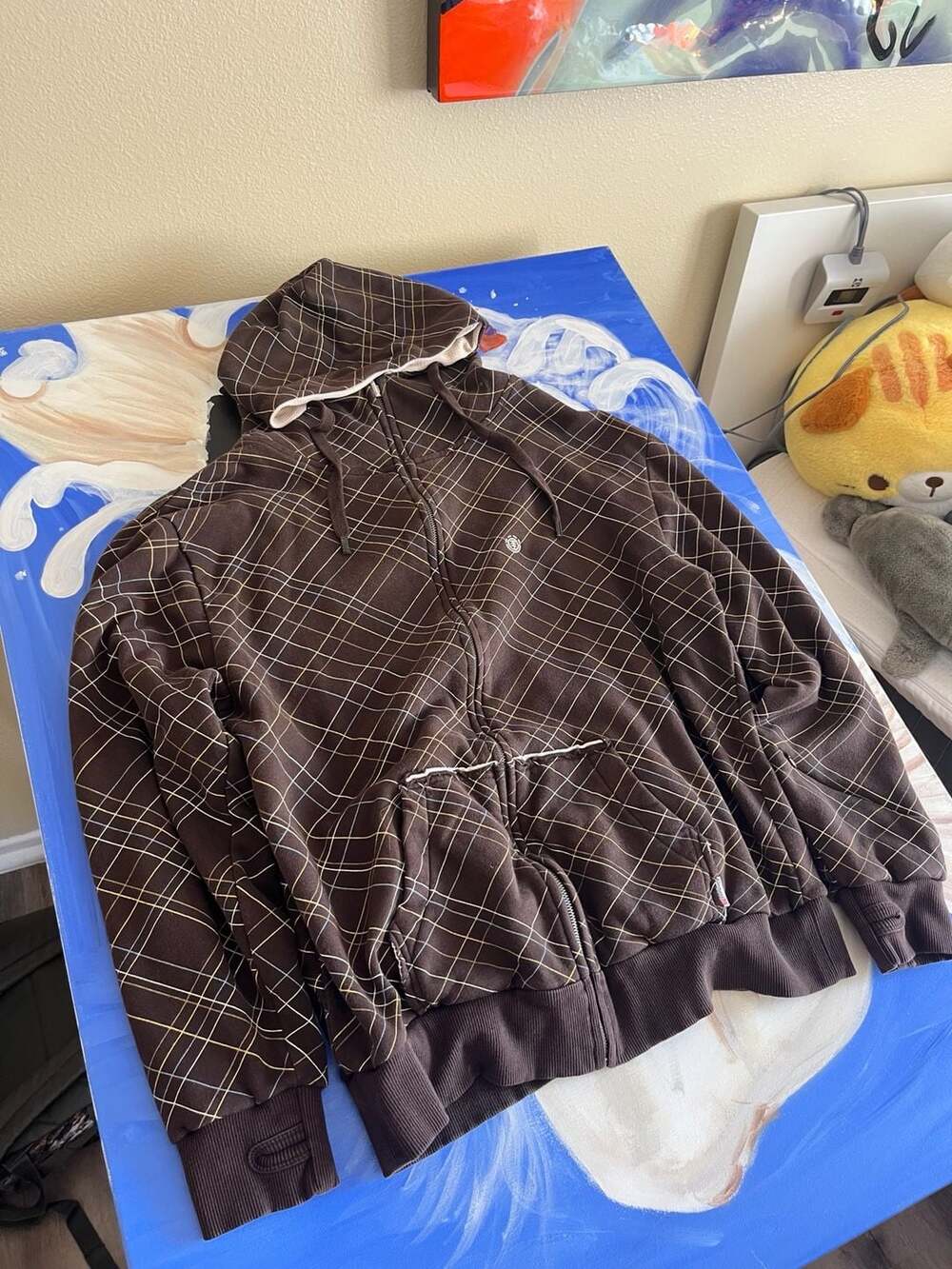 Element Brown Plaid Full Zip Hoodie Size L